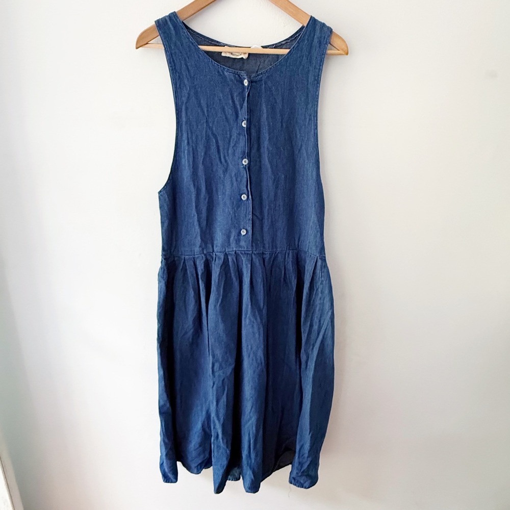 Vintage Dress Women S Blue Denim Pinafore Cottagecore Boho Modest Minimalist